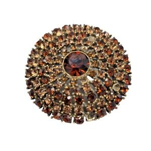 Vintage signed WEISS Smokey Topaz Amber Colored RHINESTONE Brooch for REPAIR